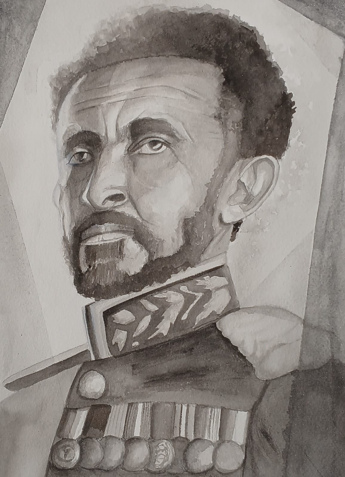 Portrait à l'aquarelle sépia d'un homme en uniforme décoré
