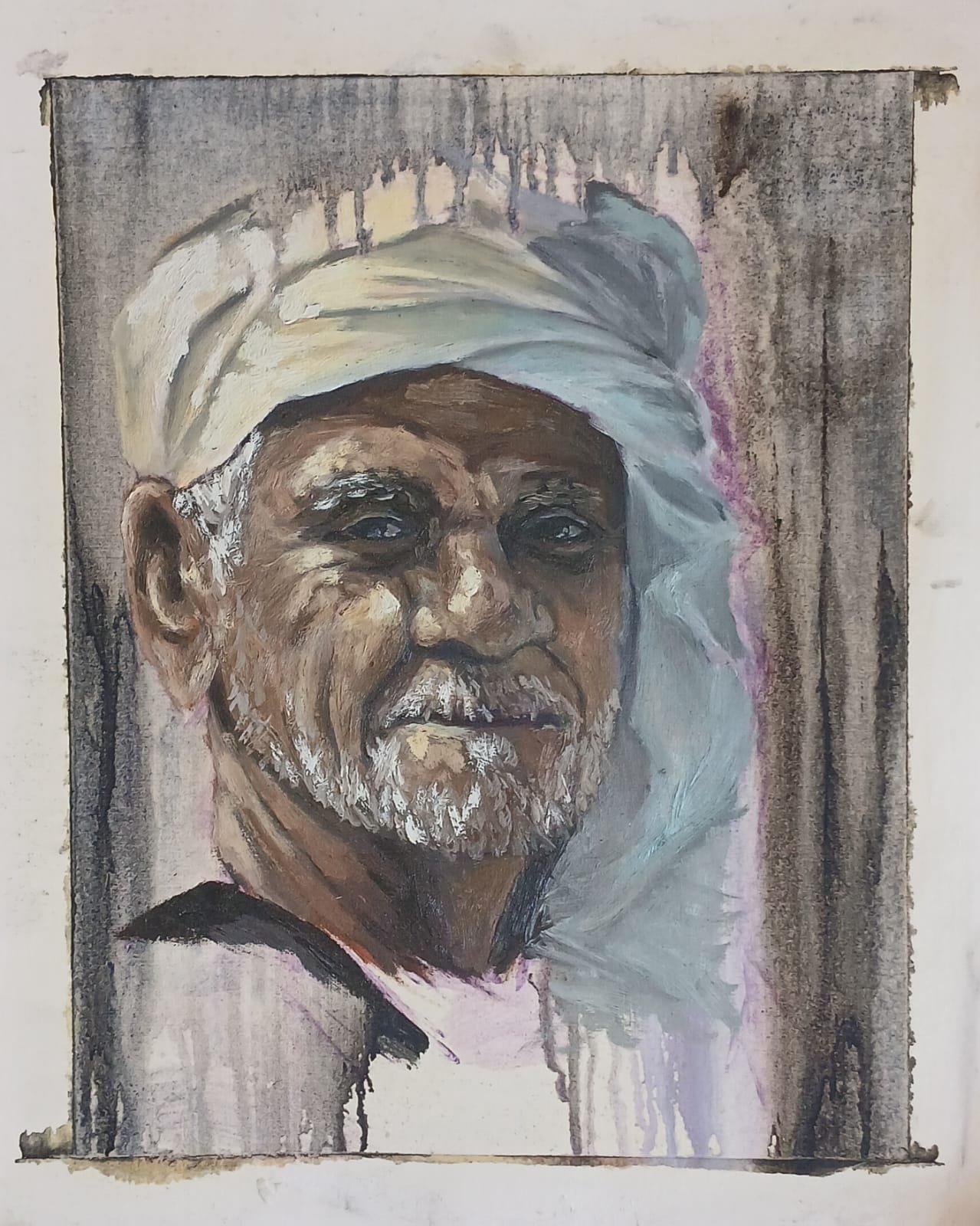 Portrait à l'huile d'un homme au turban blanc